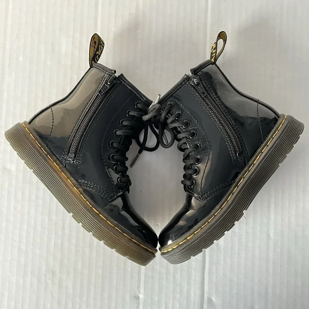 Dr. Martens Zavala J Combat Boots Patent Leather Zip Closure Unisex Kids Size 11